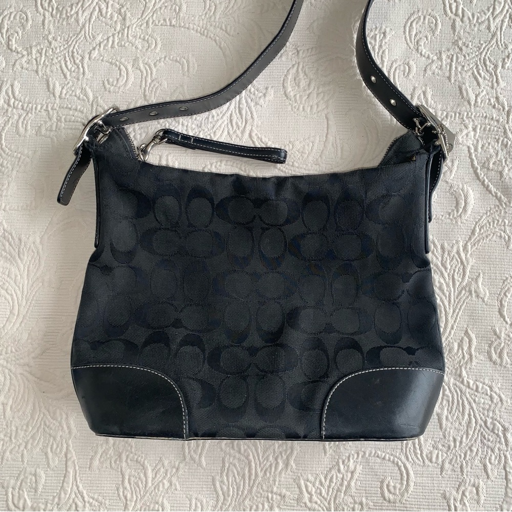Coach Black Classic Monogram Signature Canvas Leather Trim Vintage Crossbody Bag - Picture 3 of 14